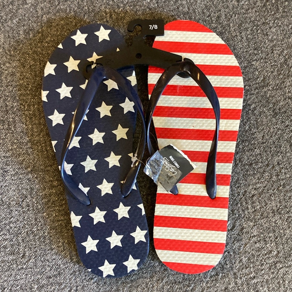 City Streets Red and White Sandals with Classic Flip Flop Style